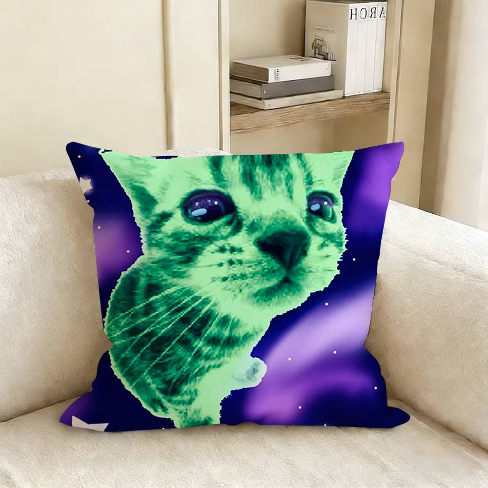 Cute Funny Rainbow Alien Cat Pillow Case Living Room Sofa Cushion Cover Suitable For Home Bedroom Room Decoration