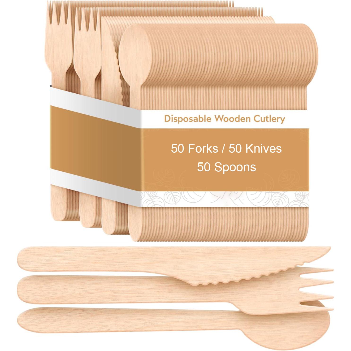 

150 шт. Вечеринка 6,3 дюйма Одноразовая береза 50 ложек, 50 вилок, 50 ножей столовые приборы торт мороженое десертная вилка, одноразовая ложка