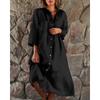 Summer Women's Casual Loose Linen Cotton Sleeveless Button Down Collar Long Maxi Dress, European American Style Ladies Fashion Dress