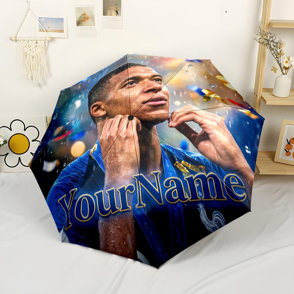 Mbappe Personalized Name Umbrella Compact Travel Automatic Umbrella Folding Umbrella with 8 Ribs Compact Design All-Season Travel Fashionable