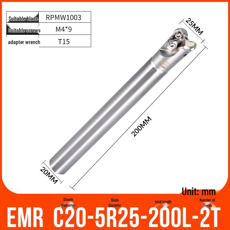 Shockproof EMR CNC Milling Cutter Holder - Round Nose, Bull Nose & Flat Machining Extensions (R4, R5, R6)