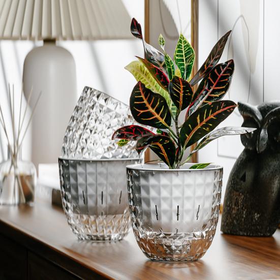 Self Watering Flowerpot Visible Double Layer Planter with Wick Rope Self Watering Plant Pot for Indoor Plants Orchids Herbs