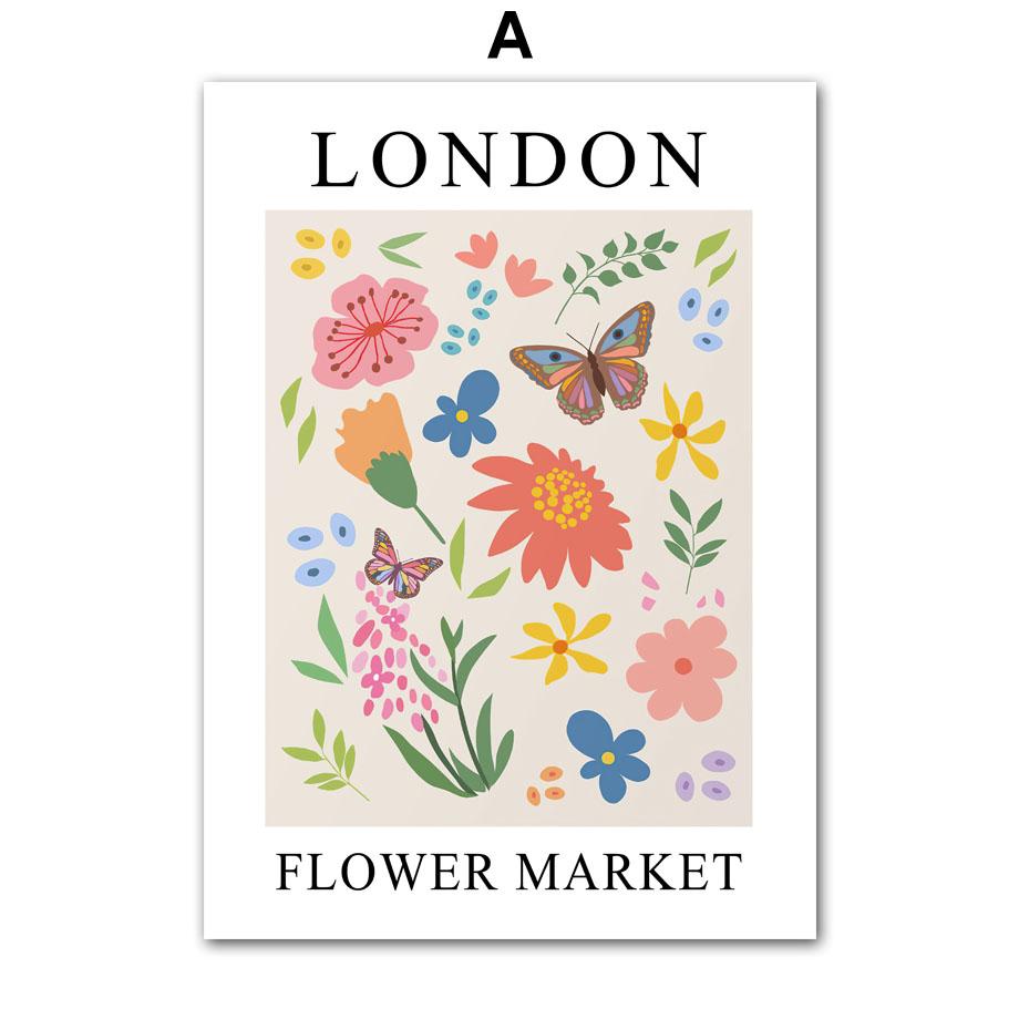 Flower Poster Canvas Painting Abstract Art Flower Market Print Nordic Style Wall Art Picture for Living Room Home Decoration