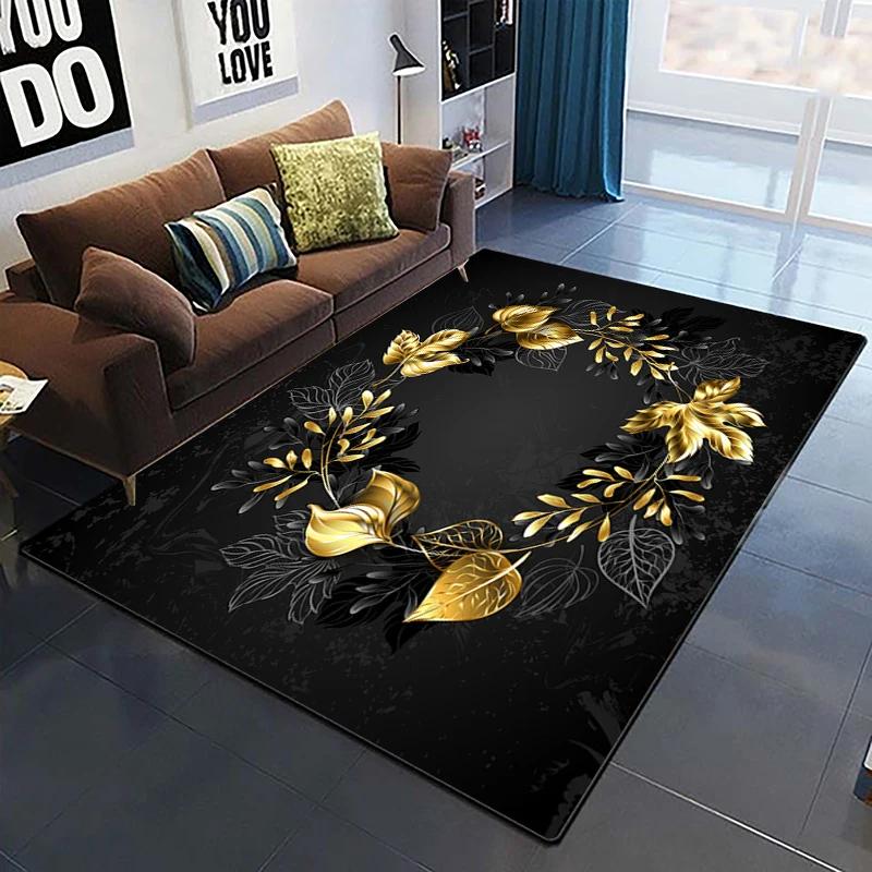 Goldene Rose Blumenteppich Für Zuhause Schlafzimmer Wohnzimmer Sofa Tisch Dekor Weicher Teppich Küchenbodenmatte 3D-Druck Blumenmuster Fußmatte