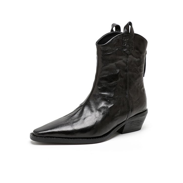 Kleine kurze Stiefel Damen 2025 neue Martin-Stiefel V-Ausschnitt nackte Stiefel spitz zulaufend Mode braun dicker Absatz Western-Cowboystiefel Damen