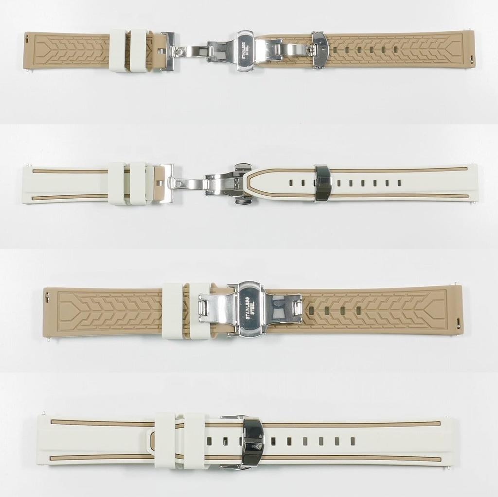 Swatch X Omega Compatible Rubber Strap with Type D-buckle, Double-line (cream/beige Lines)