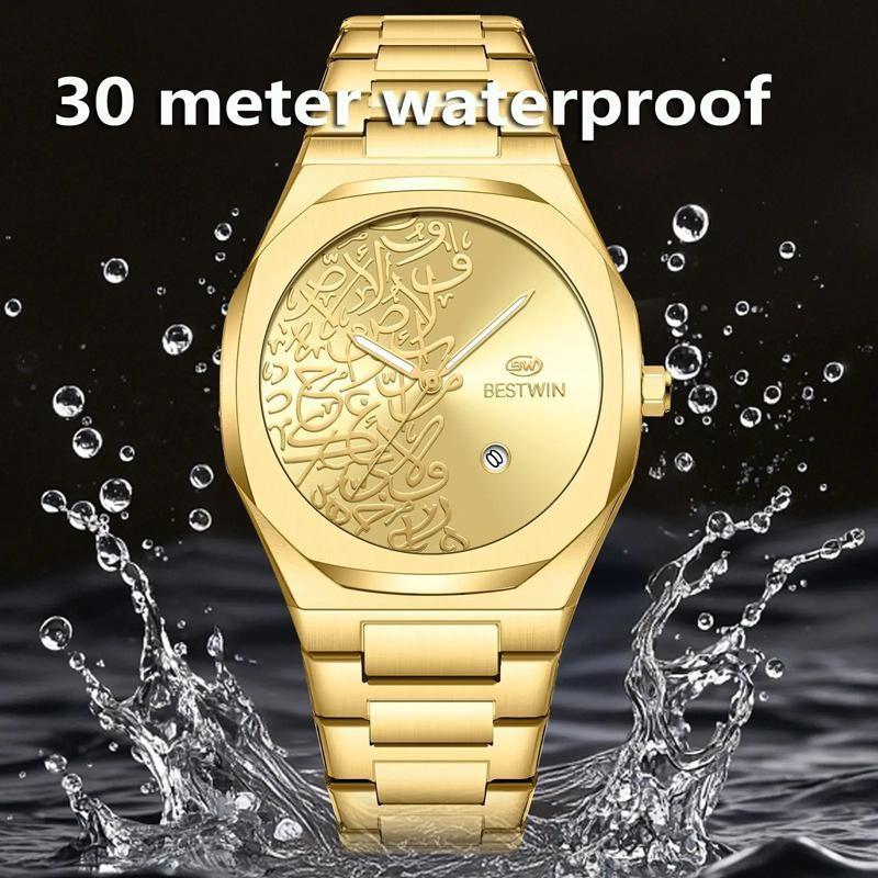 Herren Golduhren Top Marke Luxus Edelstahl Uhrenarmband Hohe Qualität Herrenuhr Kreatives Design Datum Armbanduhr