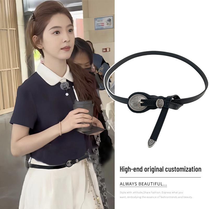 

Zhang Ruonan Style Black Belt with Colorful Braided Rope Chain Ornament