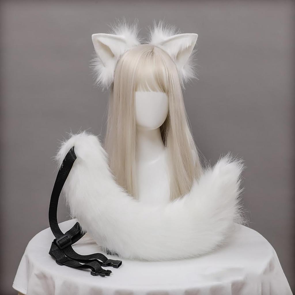GUFER Cat Fox and Tail Fluffy Fox Wolf School Cosplay Tail Ears Ears, Ears, Set, Cosplay, Tail, 2-Piece Set, Cosplay, Costume, Disguise, Halloween,