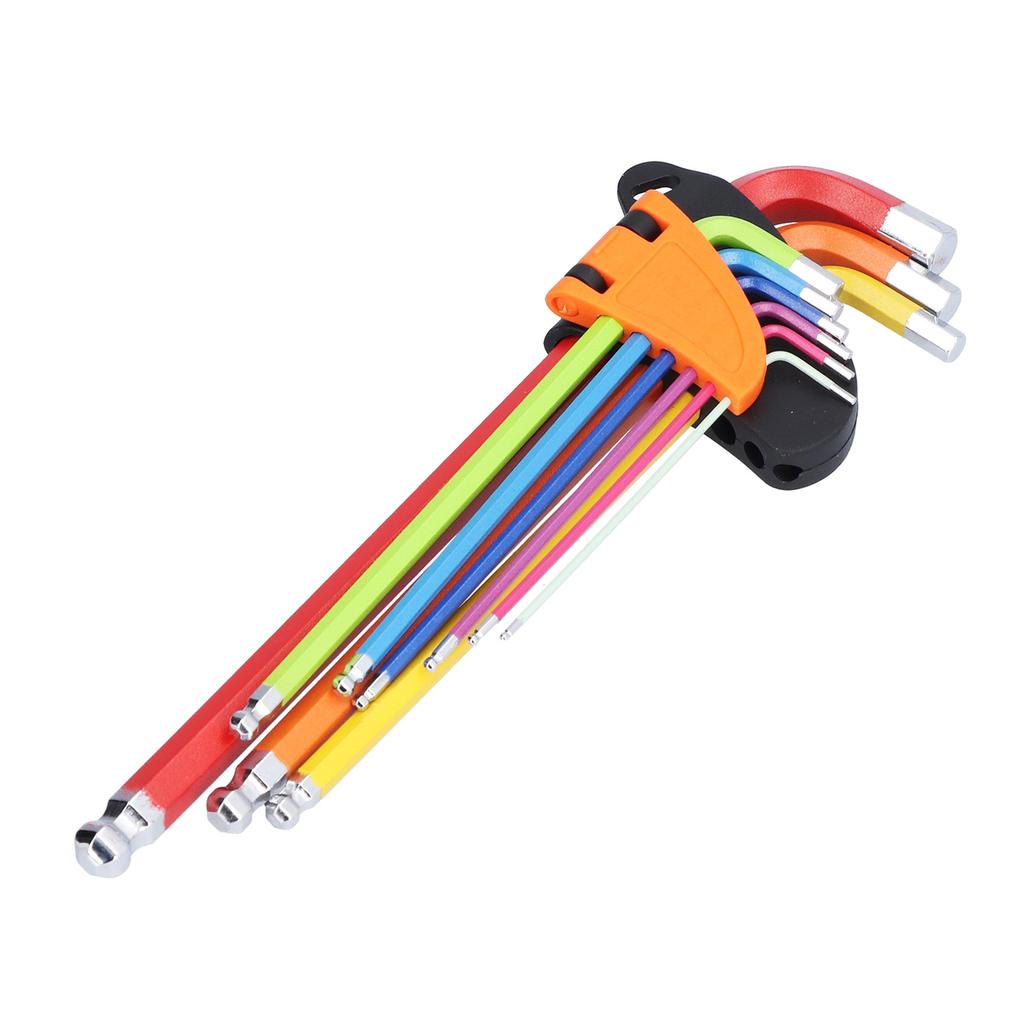 9Pcs Hex Wrench Key Set Multi Colour Chrome Vanadium Steel Ball End Long Arm Tools 1.5?10mm