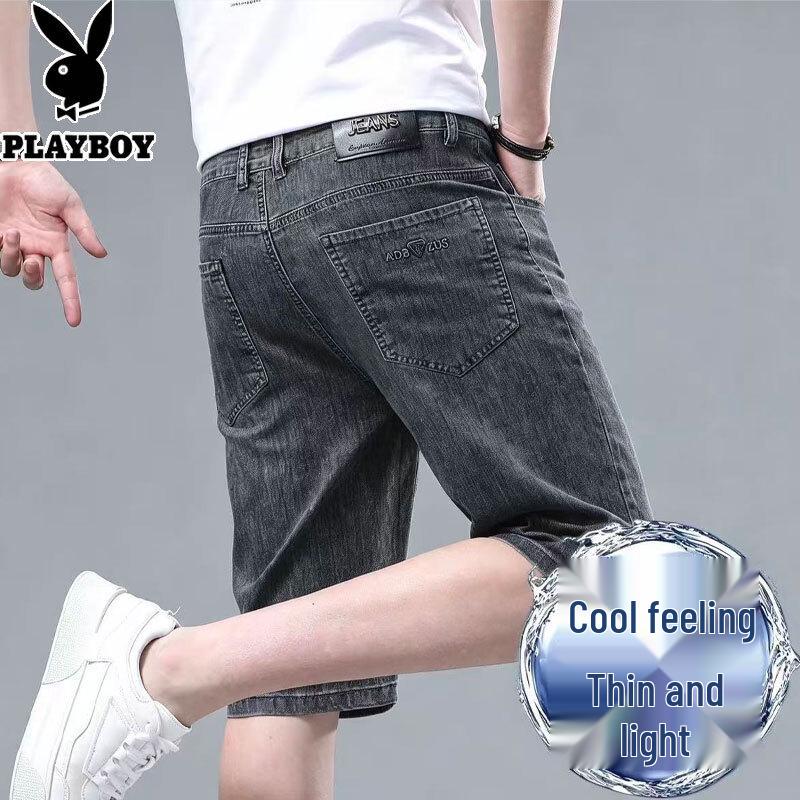 PLAYBOY Men's Summer Loose Straight Denim Capri Shorts