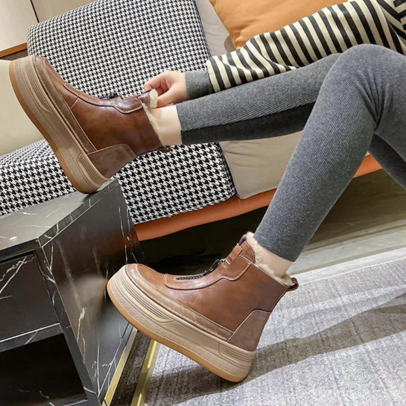 Fashion Women's Fashion Thick Sole Cotton Boots Winter New Round Head Front Zipper Anti-slip Wear-resistant Short Boots