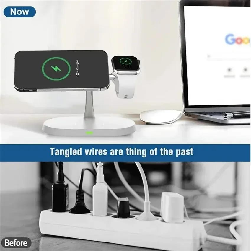 Magnetic Wireless Charger Stand For iPhone 15 14 13 12 Pro Max Apple Watch 9 8 7 Airpods Pro 3 In 1 Fast Phone Charging Sation