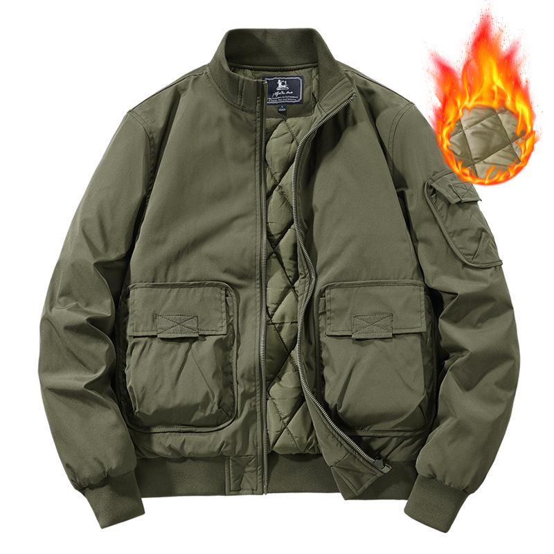 Herren Verdickte Mehrfach-Taschen Retro Baseball Workwear Jacke für Herbst und Winter