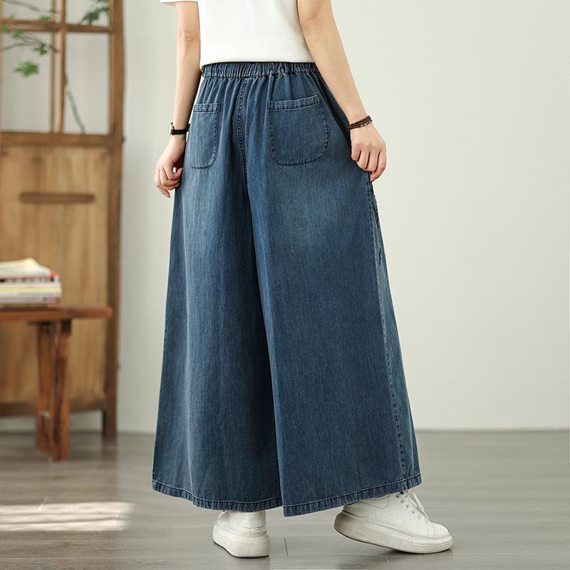 Dimanaf 2025 Summer Jeans Plus Size Pants Women Elastic Long Pants Basic Harem Denim Loose Wide Leg Pants Casual Trousers