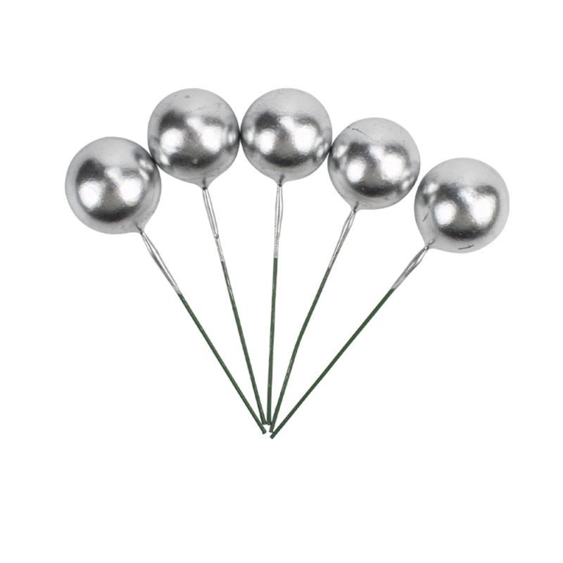 5pcs Gold Ball Silver Ball Cake Topper Happy Birthday Party Cake Decorative Plug-in