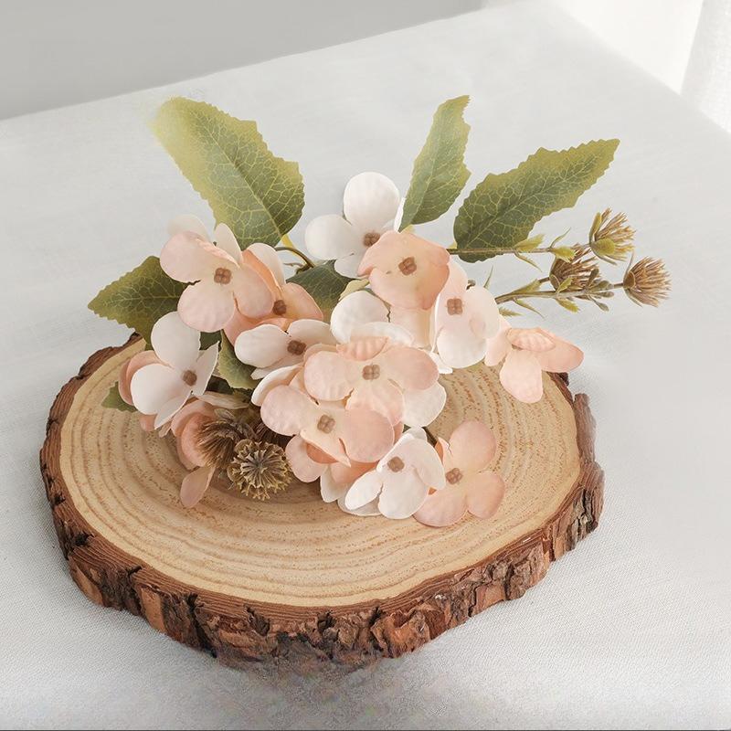 12pcs Artificial 5-Fork Hydrangea Branch Silk Fake Flowers Restaurant Decoration Champagne Monica Hydrangeas Simulation Flowes