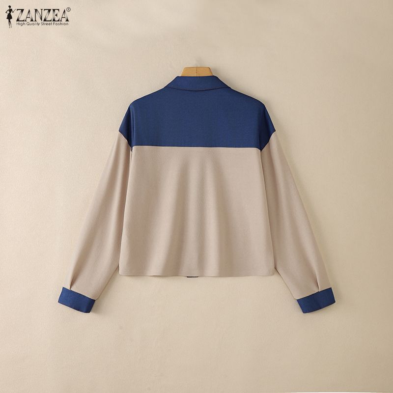 ZANZEA Dámská patchworková halenka s dlouhým rukávem s dlouhým rukávem