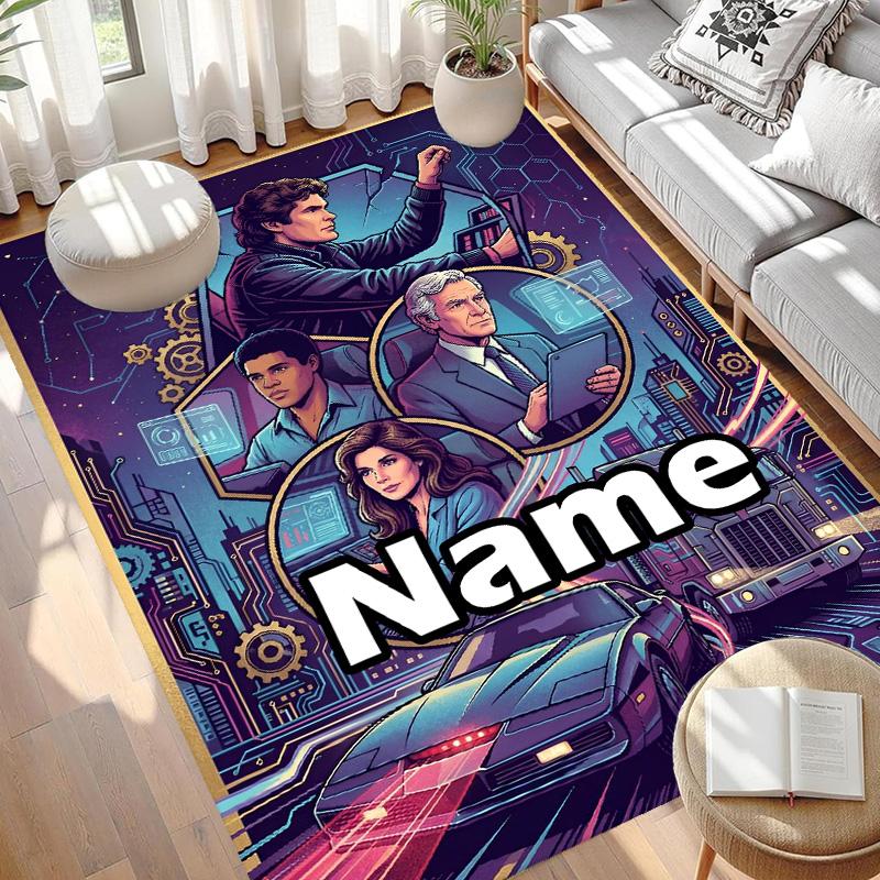 Custom Name Personalized Knight Rider Print Carpet, Versatile Home Decor Rug, for Playroom, Apartment, Balcony, Entryway, Hallway Gift