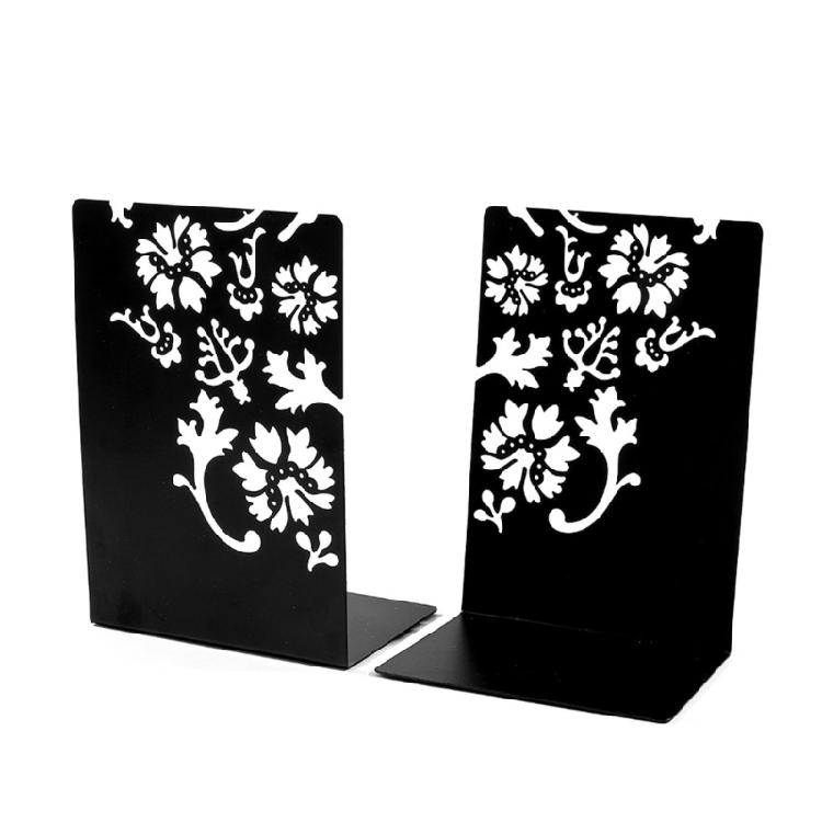 2Pieces Metal Book Ends for Desk and Shelf Hollow Flower Bookends Heavy Duty Bookends Slip Resistant Book Support