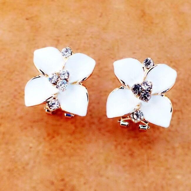 Royal Blue 3D Frosted Camellia Earrings - Korean Style Women's Fashion