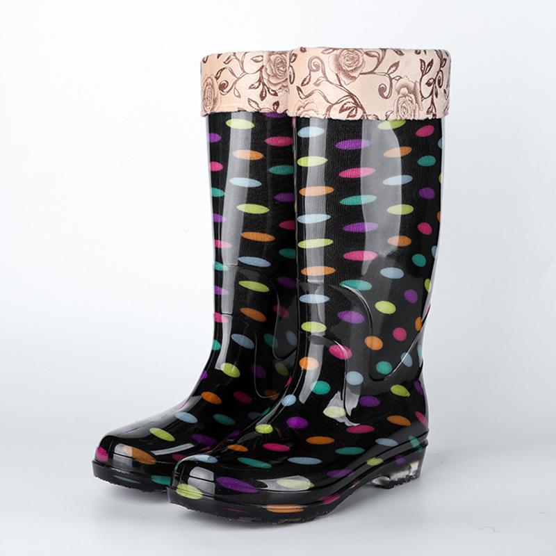High Tube Rain Shoes Waterproof Shoes Long Tube Velvet Cotton Rain Boots Rubber Shoes Overshoes Water Boots Female Adult Fashion Non-slip Warm Summer