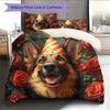 Rose Dog for Birthday Pattern Bedding Quilt Set Home Decoration Gift (1 * Duvet Cover + 2 * Pillowcase Without Core)