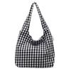 Plaid Canvas Bag Women's Large-capacity New Summer Versatile Shoulder Shopping Bag College Student Tote Bag