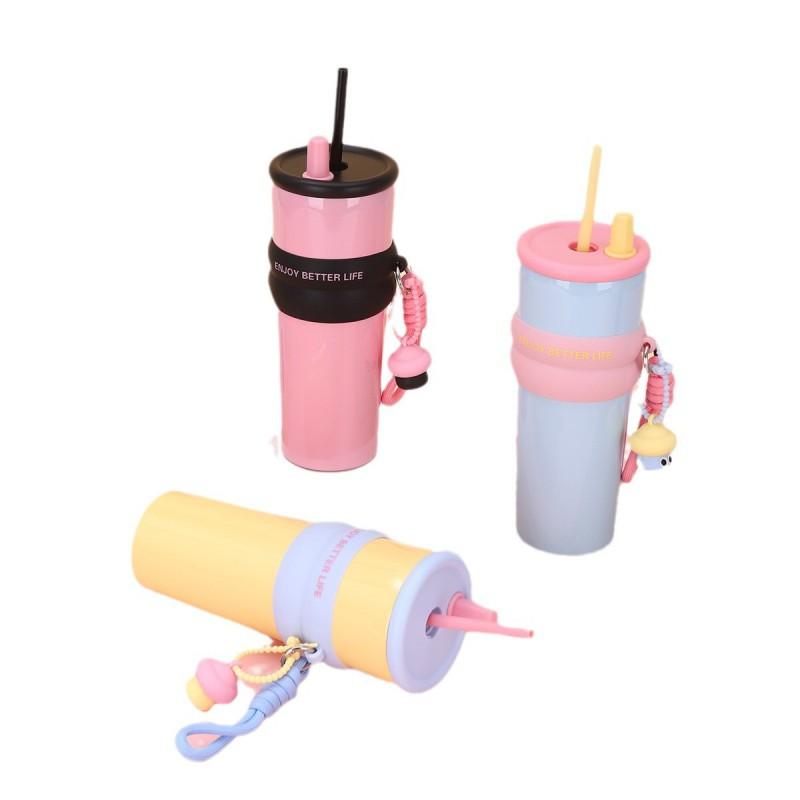 Stainless Steel Vacuum Insulated Travel Mug With Carabiner Strap Leakproof Straw Lid 700ml Office Car Outdoor Use