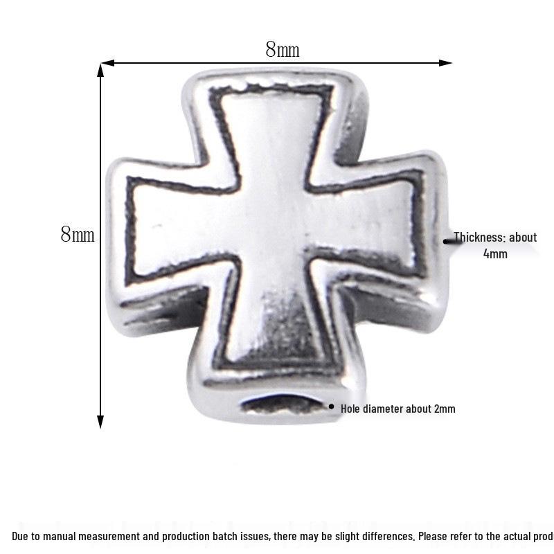 S999 Sterling Silver Cross Spacer Beads, 3D Horizontal/Vertical Holes, Handmade Rope DIY Bracelet Accessories