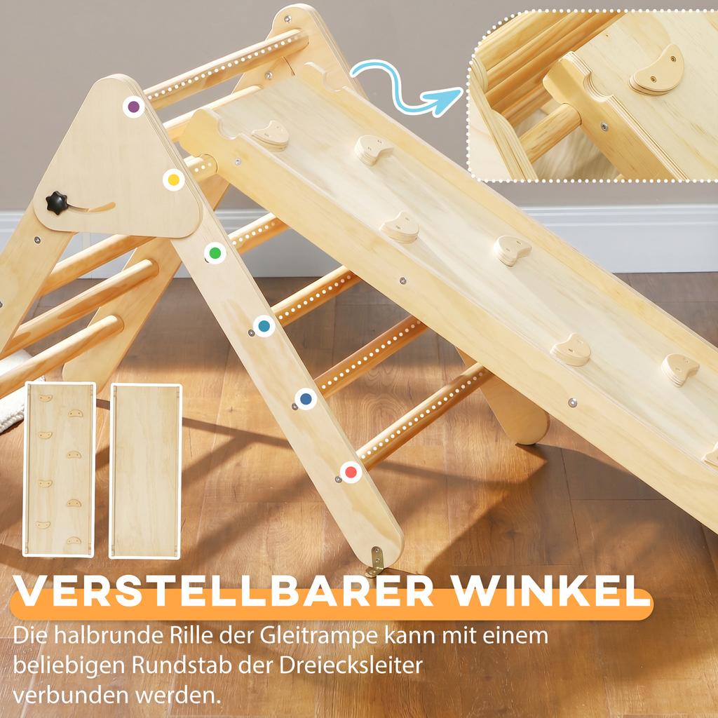 Kids' Wooden Climbing Set with Triangle Ladder and Two-Sided Ramp, for Children Aged 18-48 Months