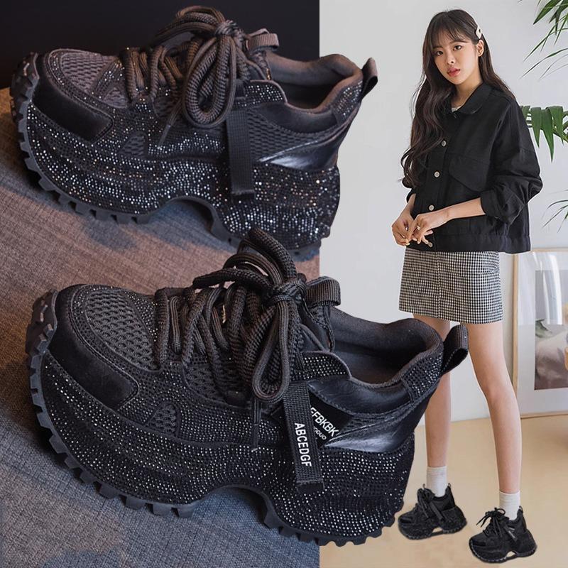 Platform dad shoes women's tide autumn new breathable rhinestones full of diamonds fried street casual sports shoes