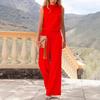 Women's Sleeveless Jumpsuit In Four Colors: Pink, Navy Blue, Black, and Red, Wide-Leg Design
