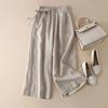 Women's High-Waist Cotton-Linen Wide-Leg Pants - Summer Casual Retro Style with Side Tie