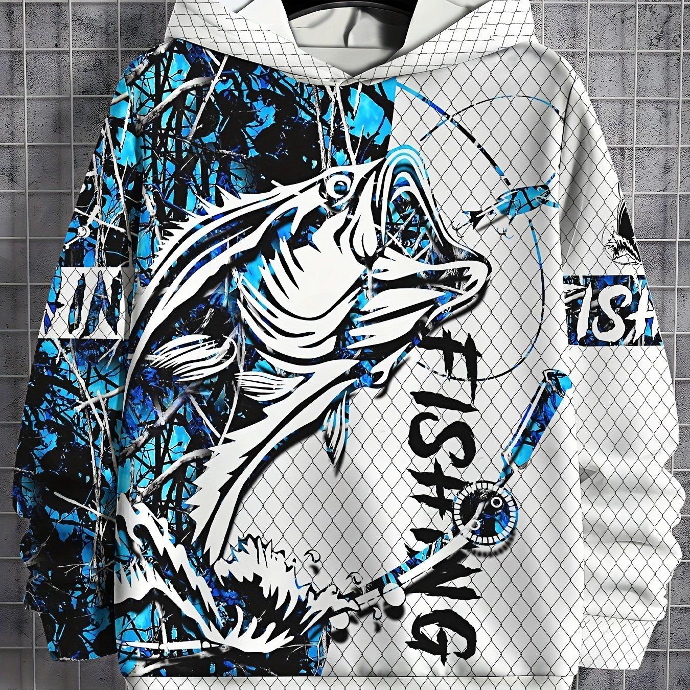 

Boy s fishing and fishing net creative fashion top casual long sleeved hooded sweatshirt suitable 13-14Y