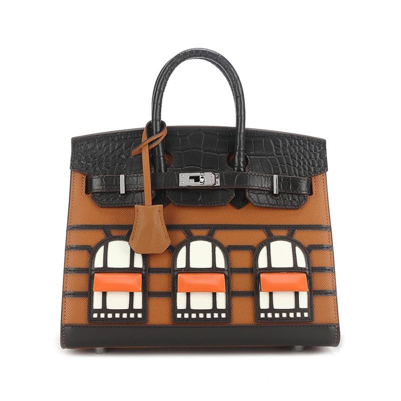 High-grade Cowhide String Matching Handheld String Bag Leather Retro Dyed Handbag Card Wallet Simple Single Leather Bag