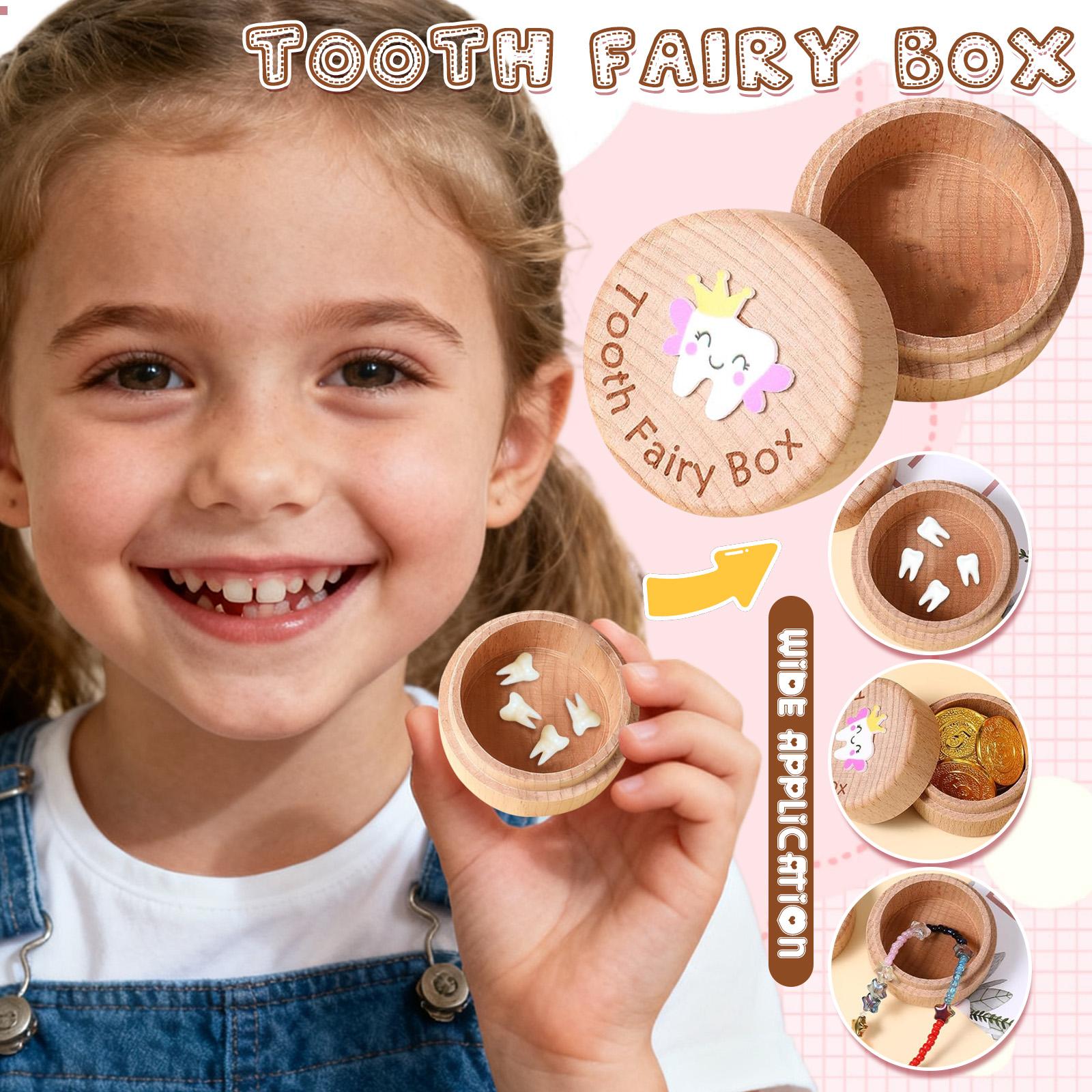 

Girls Tooth Box, Cute 3D Teeth Carving Wooden Storage Box For Children s First Tooth Lost, Can Be Placed Under The Pillow As A Birthday Baby Gift One Size