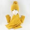 3Pcs/Set Women Winter Hat Scarf Gloves Set Plush Ball Decor Rhombus Texture Knitting Hat