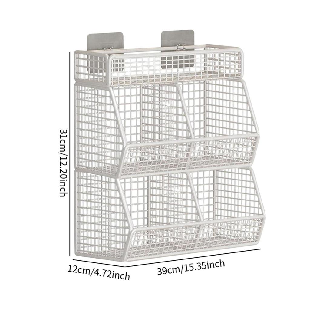 Wall Hanging Storage Basket Kitchen Onion Ginger Garlic Seasoning Spice Shelf Four Grids Drainage Basket for Countertop Organize