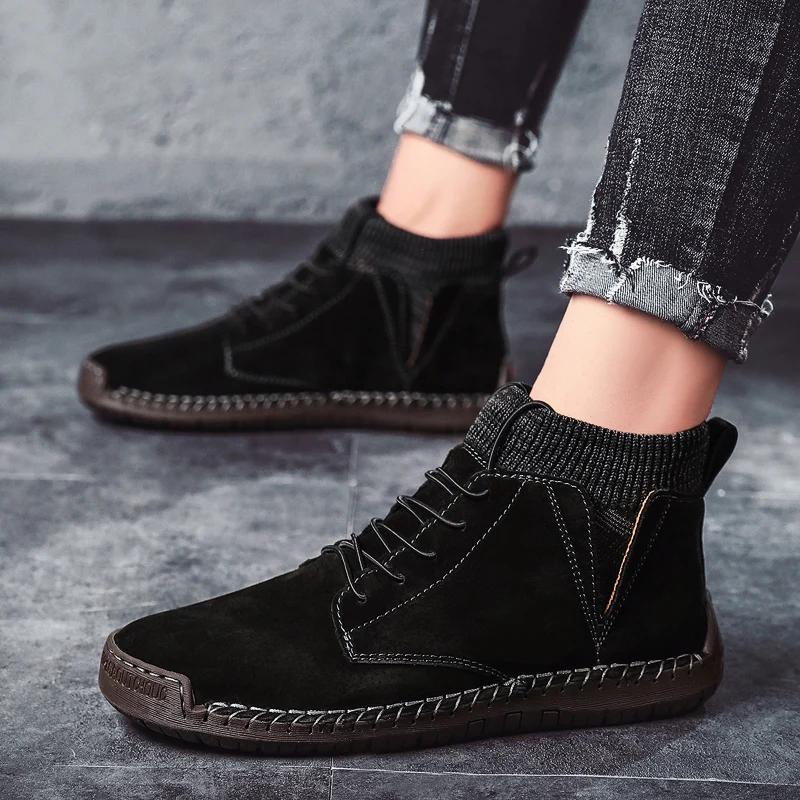 

Размер 48 Мужская обувь Высокое качество Ручная работа Замшевые мужские ботильоны Ботинки для активного отдыха Ретро Высокие кроссовки для мужчин Hombres Botas 38 чёрный