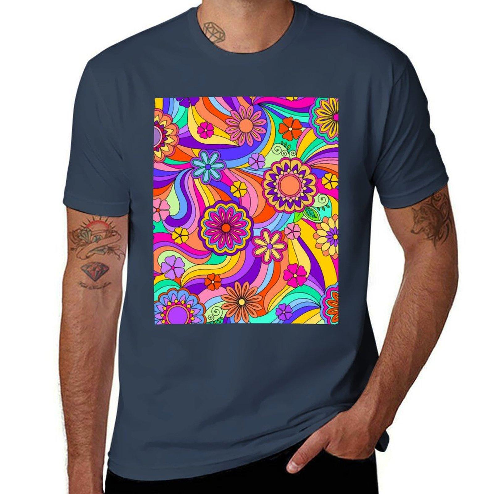 Groovy Psychedelic Flower Power T-Shirt oversize t-shirts man anime t shirts tee shirts for men S