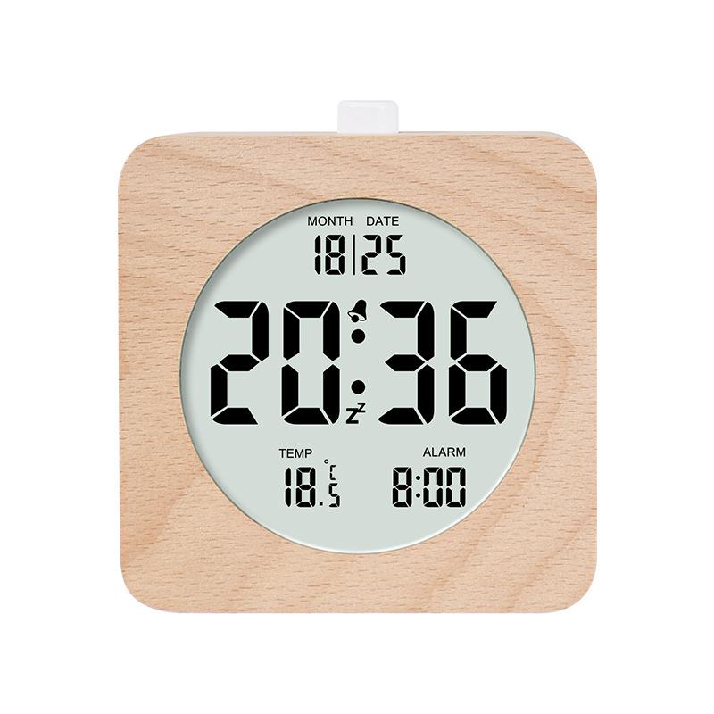 Nordic style solid wood alarm clock simple wood clock multifunction LCD electronic clock handmade clock 2106