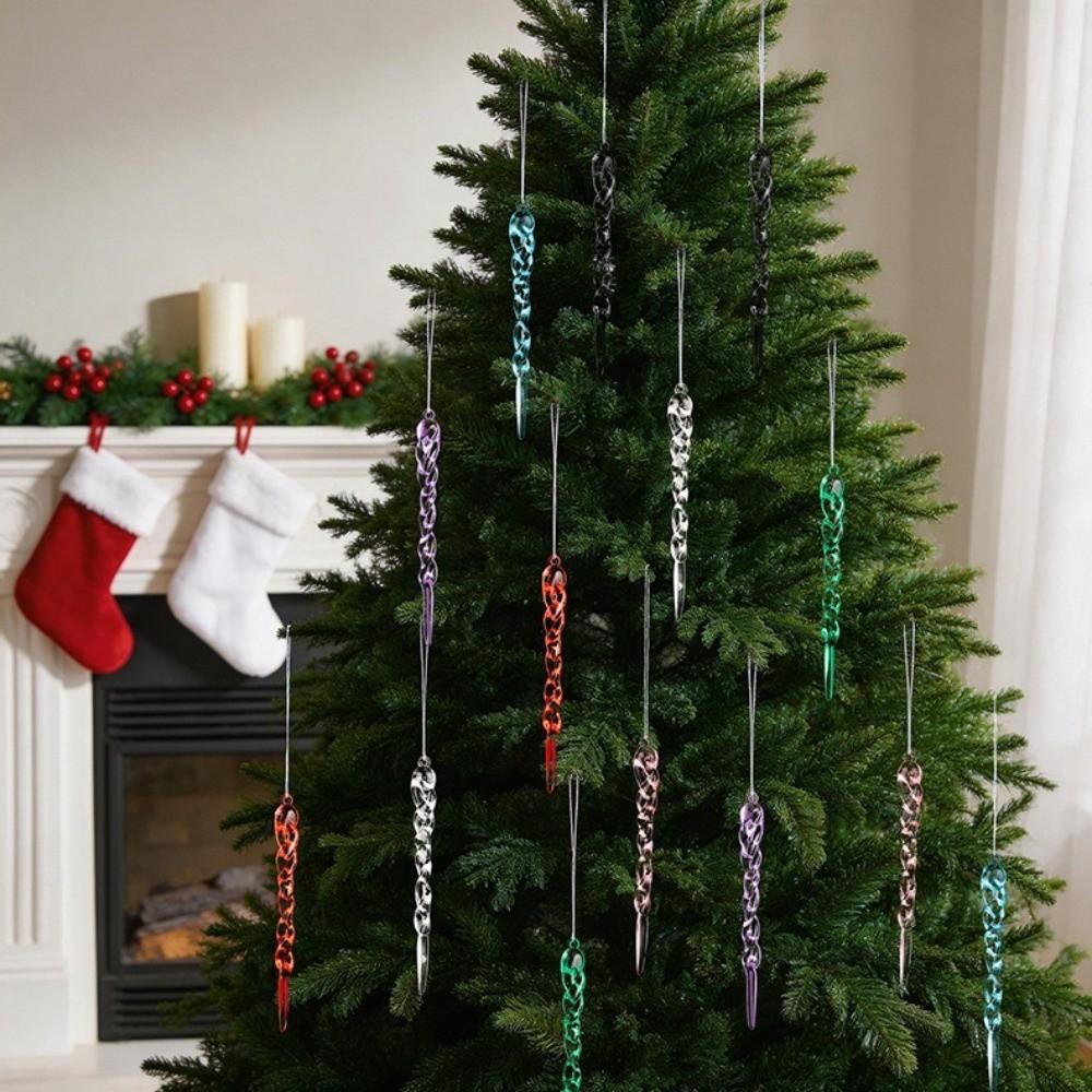12Pcs Acrylic Christmas Tree Icicle Ornaments Shatterproof Simulated Icicle Twisted Icicle Tree Decor Shining Transparent