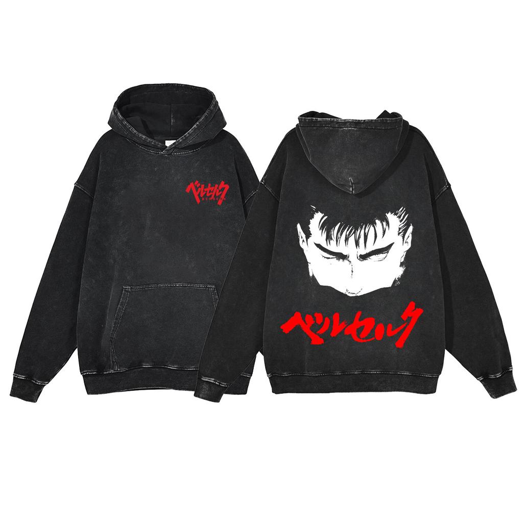 440G Heavy Washed Retro Animation Street Retro Cotton Sweater, Street Tide Hooded Sweater