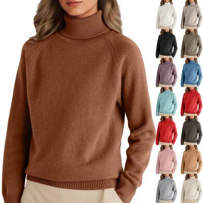 Damen Stehkragen Pullover Locker Dick Einfarbig Rollkragen Gestrickter Basis-Pullover