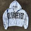 Y2K Letter Pattern Zipper Print Autumn Long Sleeved Retro Street Hoodie