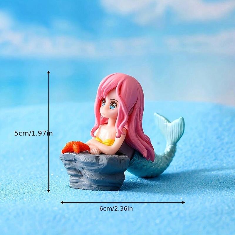 4pcs/1set Little Mermaid Ornament Miniature Figurines Aquarium Decoration Plastic Fish Tank DIY Cake Decor Desk Craft Accessorie