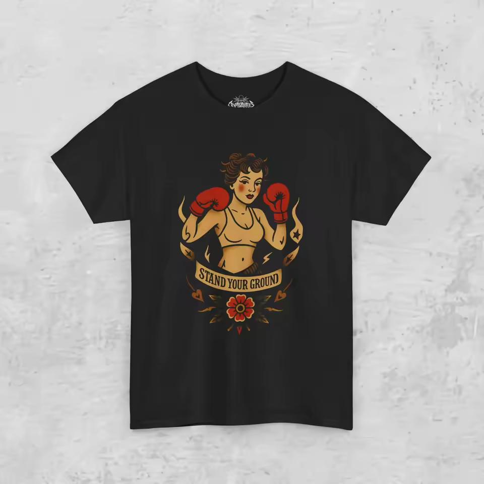 Retro Pin Up Boxer Lady Flower Ribbon Print T-shirt Men Old School Tattoo Loose Oversized Short Sleeve Streetwear Tees Unisex