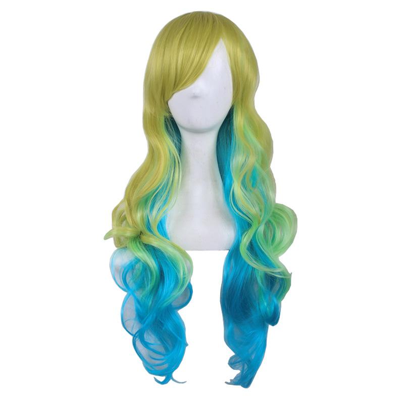 Parrucca Cosplay di Miss Kobayashi's Dragon Maid Lucoa, Gradiente Giallo-Verde a Blu, Capelli in Fibra ad Alta Temperatura