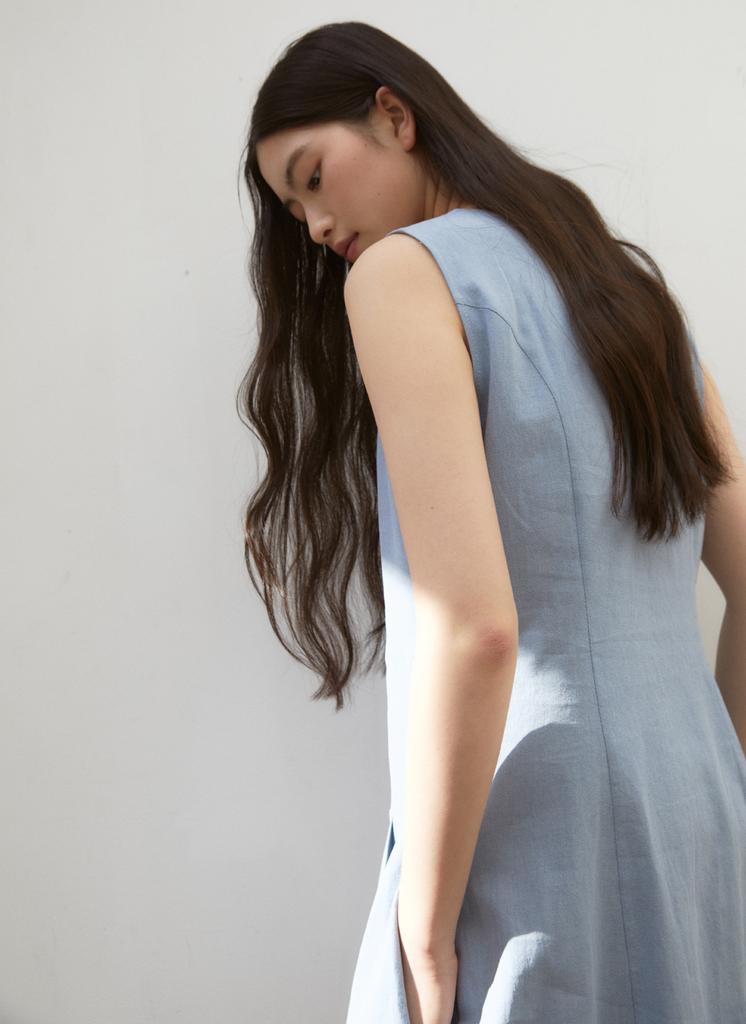 Ana Pleated Cotton Linen Dress